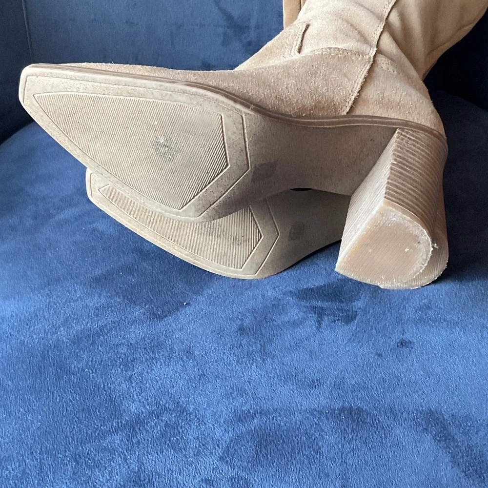 Steve Madden Camel Elexis Suede Heeled Boots - Picture 6 of 9